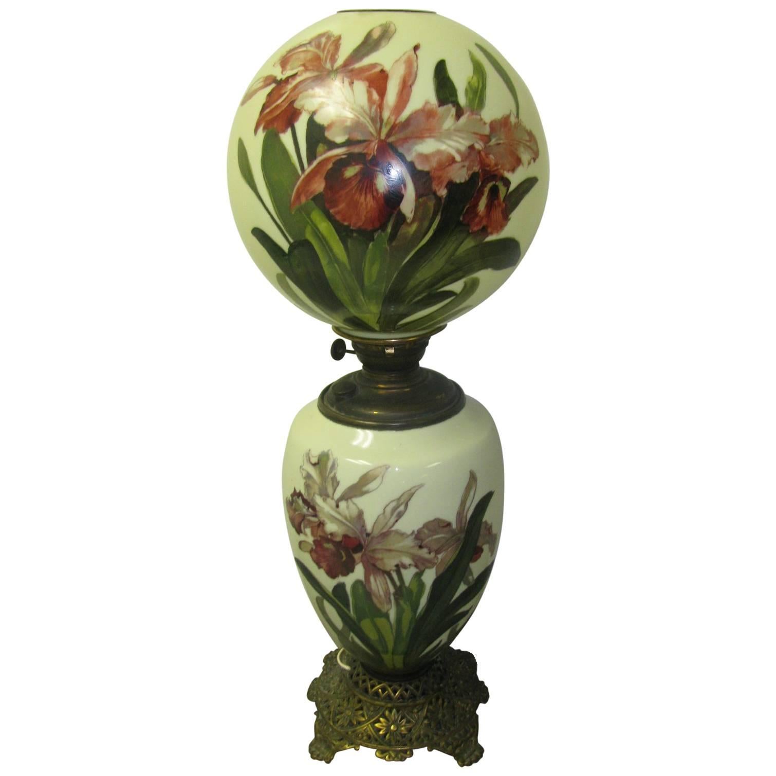Hand-Painted Victorian Hurricane Lamp by Success