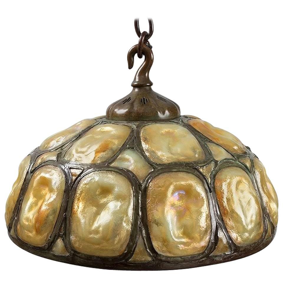 Tiffany Studios Gold and Yellow Opalescent  "Turtleback" Tile Chandelier