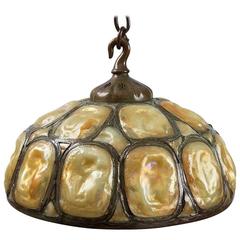 Tiffany Studios Gold und Gelb Opalescent "Turtleback" Kachel Kronleuchter