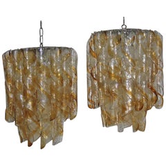 Pair of Murano Chandeliers Italian Design, 1970s Yellow Transparent color