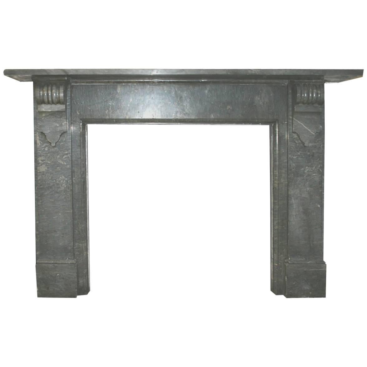 Large Antique Mid-Victorian Corbelled Grey Marble Chimneypiece