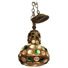 Small Victorian Brass Pendant with White and Green Crystals