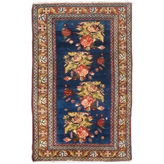 Antique Malayer Persian Carpet with Large Flowers on Deep Blue Field