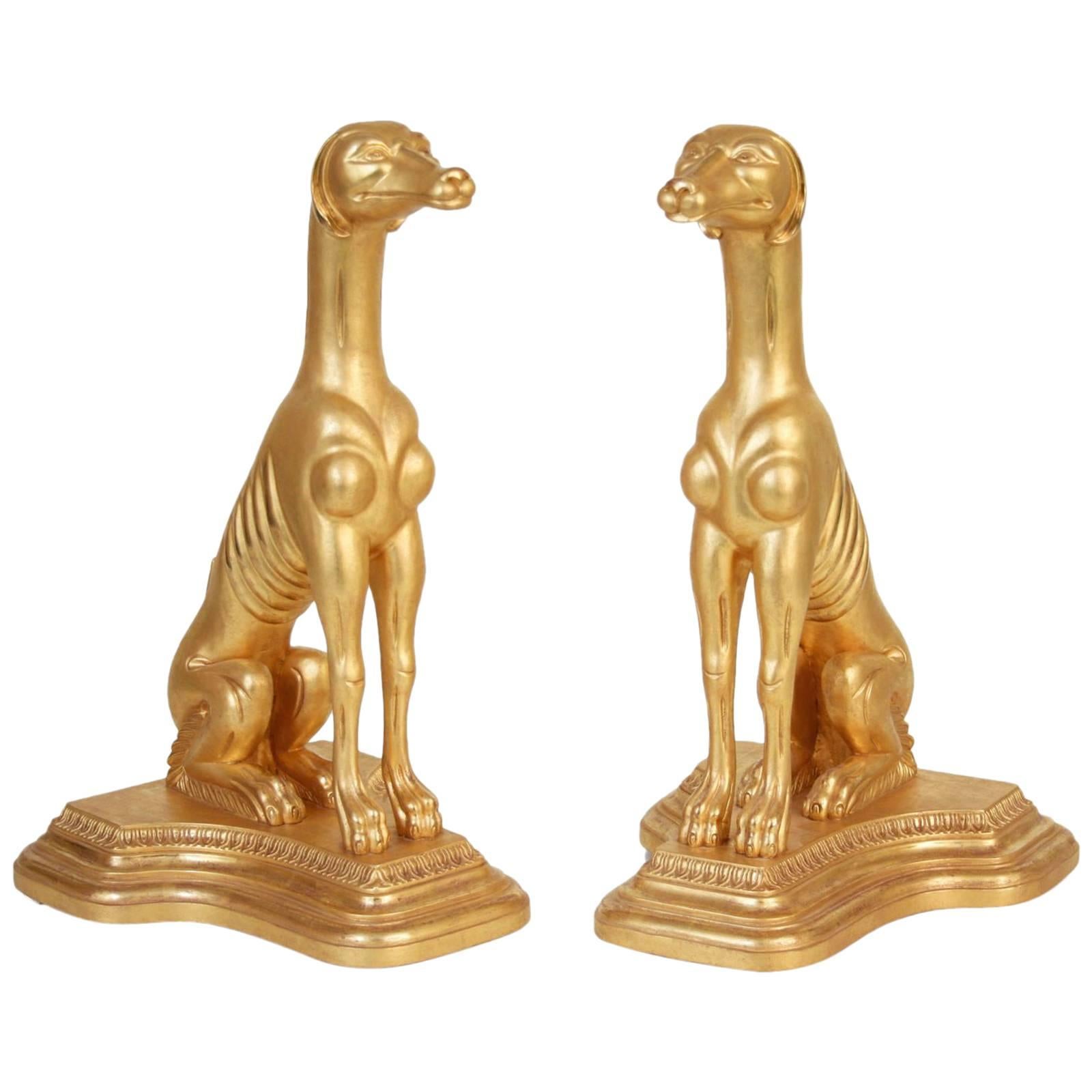 Pair of Water Gilded Life Size Dogs For Sale