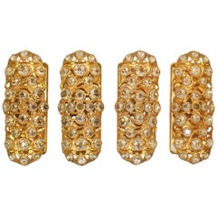 Vintage Set of Four Gold Toned Metal Sconces with Sunken Glass Prisms, Signed