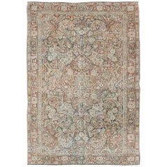 Antique Persian Mahal Carpet with Flowers and Palmettes in Faint Green
