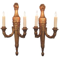 Pair of Early 20th Century Italian Neoclassical Giltwood Torchiere Sconces 2