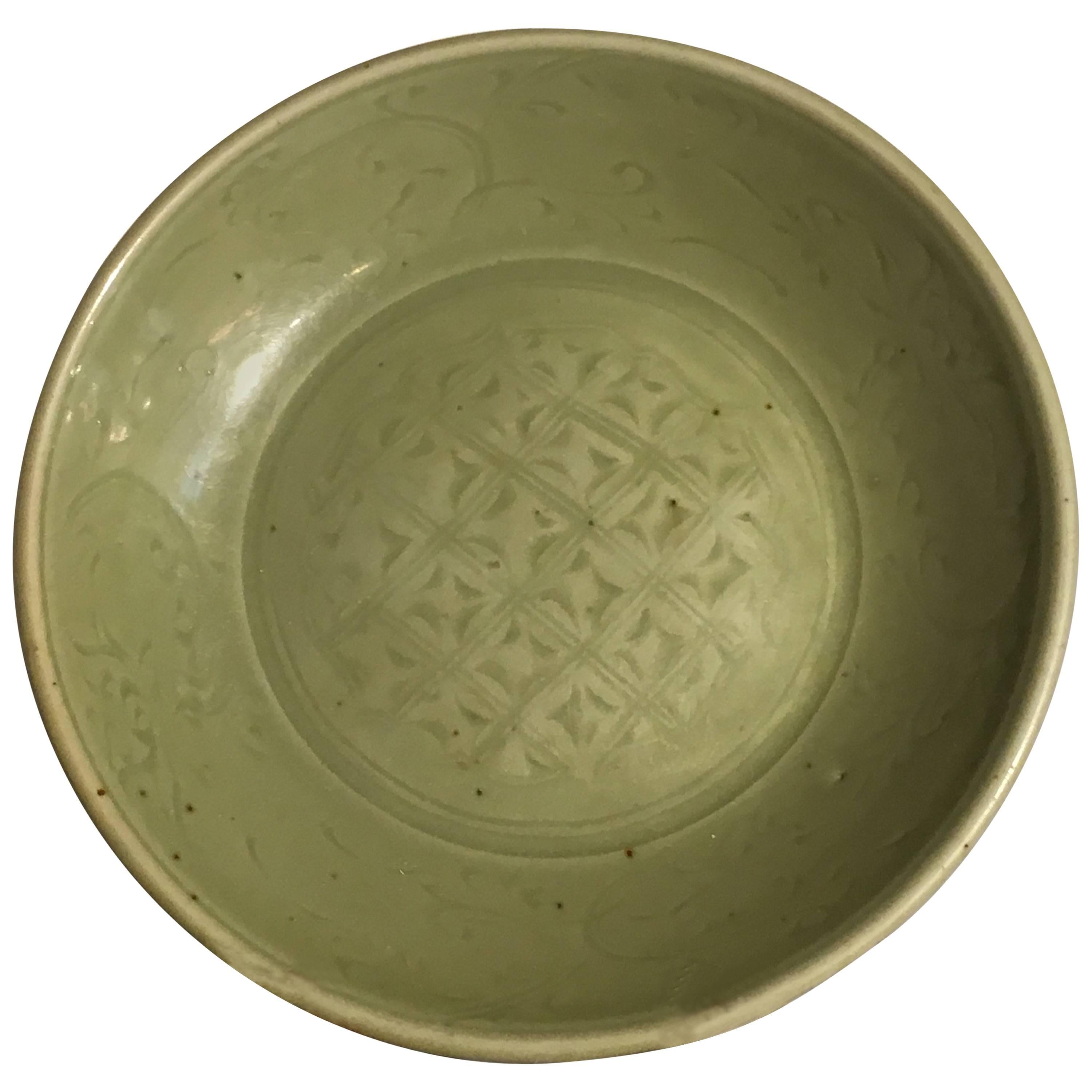 Ming Dynasty Longquan Celadon Dish with Geometric Design, 15th Century