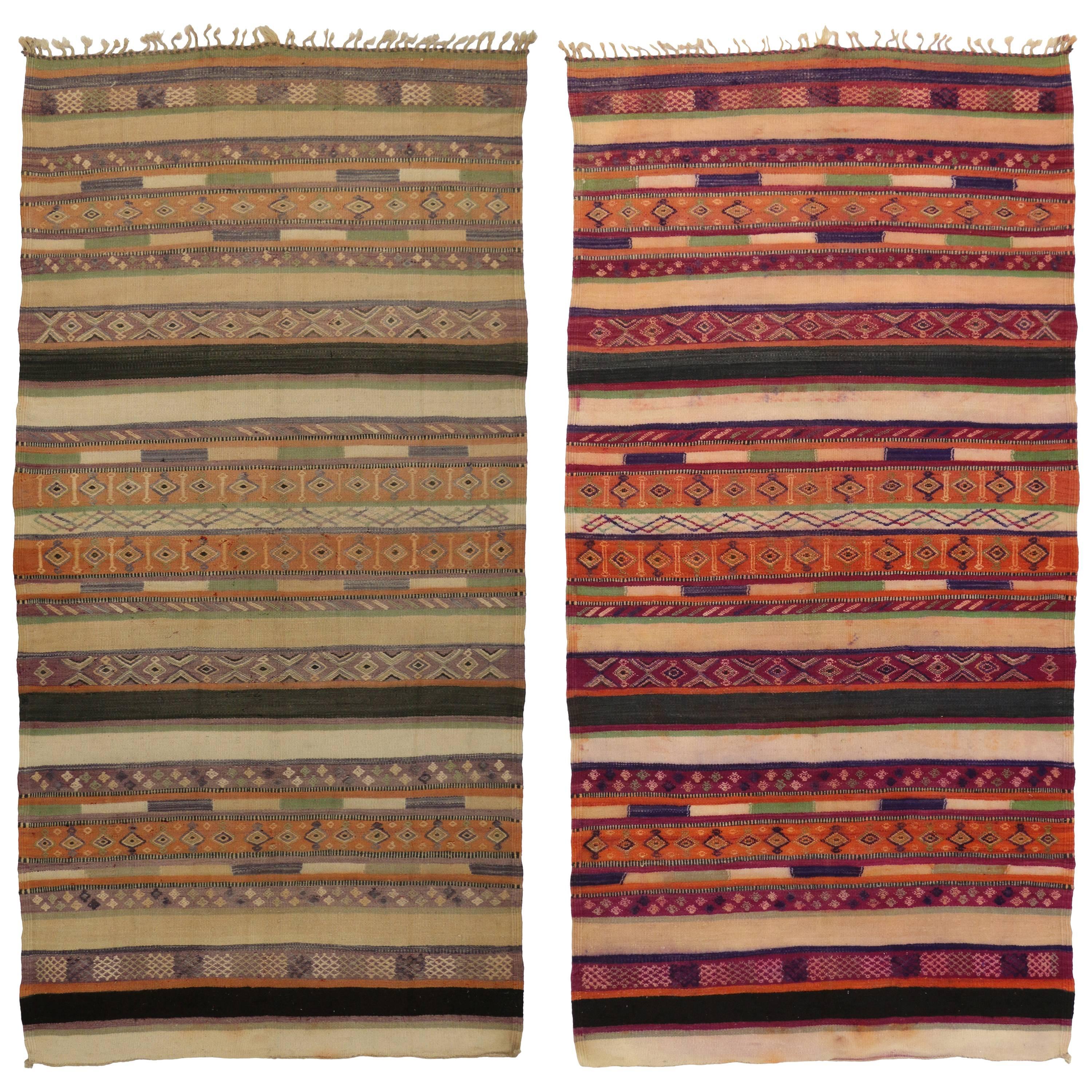 Marokkanischer Vintage-Kelim-Teppich mit Streifen und modernem Stammesstil, umkehrbar