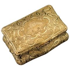 Antique German 14-Karat Solid Gold Engraved Castle Snuff Box, circa 1860