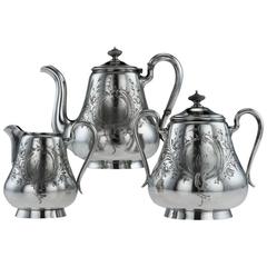 Antique Imperial Russian Solid Silver Three Pieces Tea Set, Moscow, circa 1900