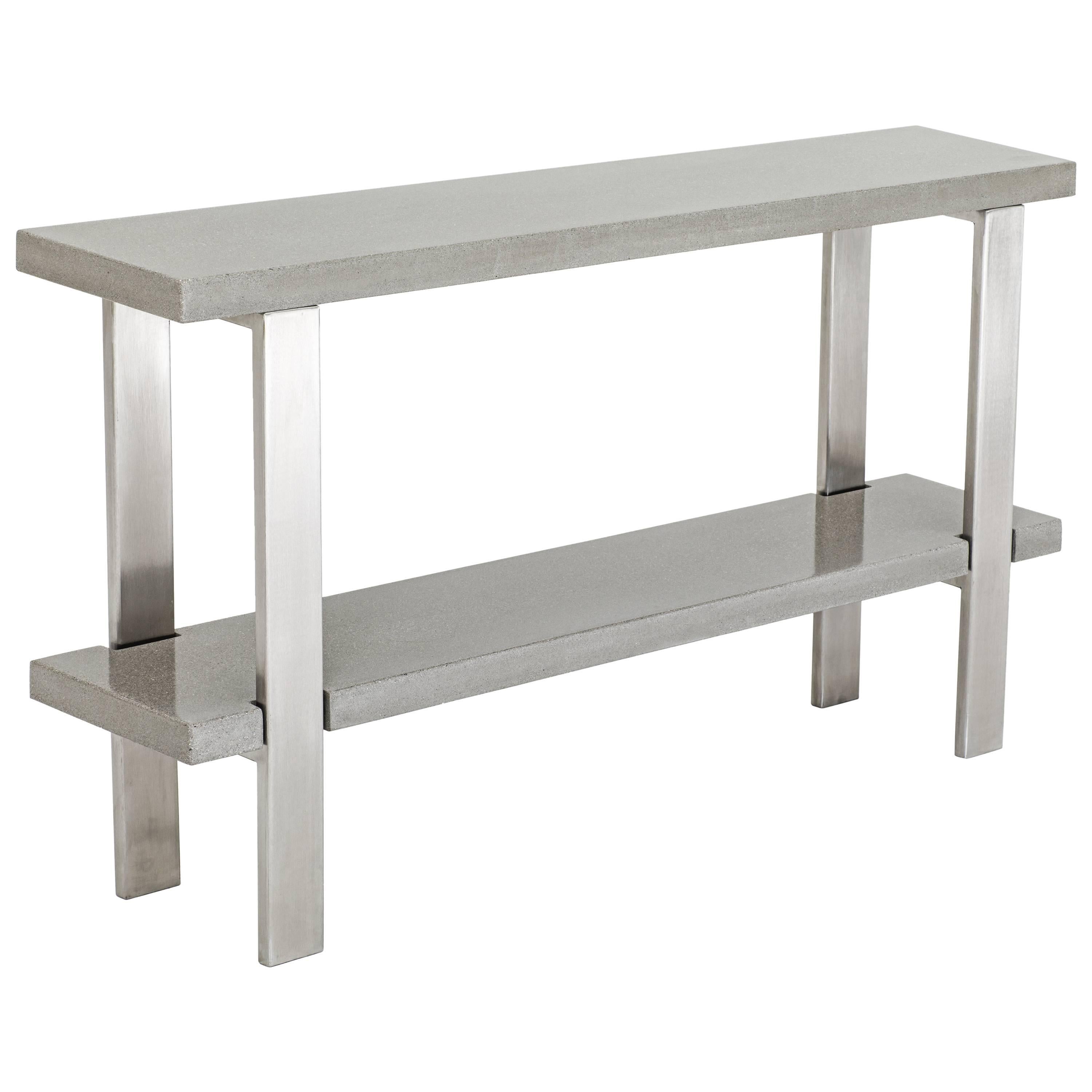 James de Wulf Industrial Console Table, Concrete and Brushed Stainless Steel
