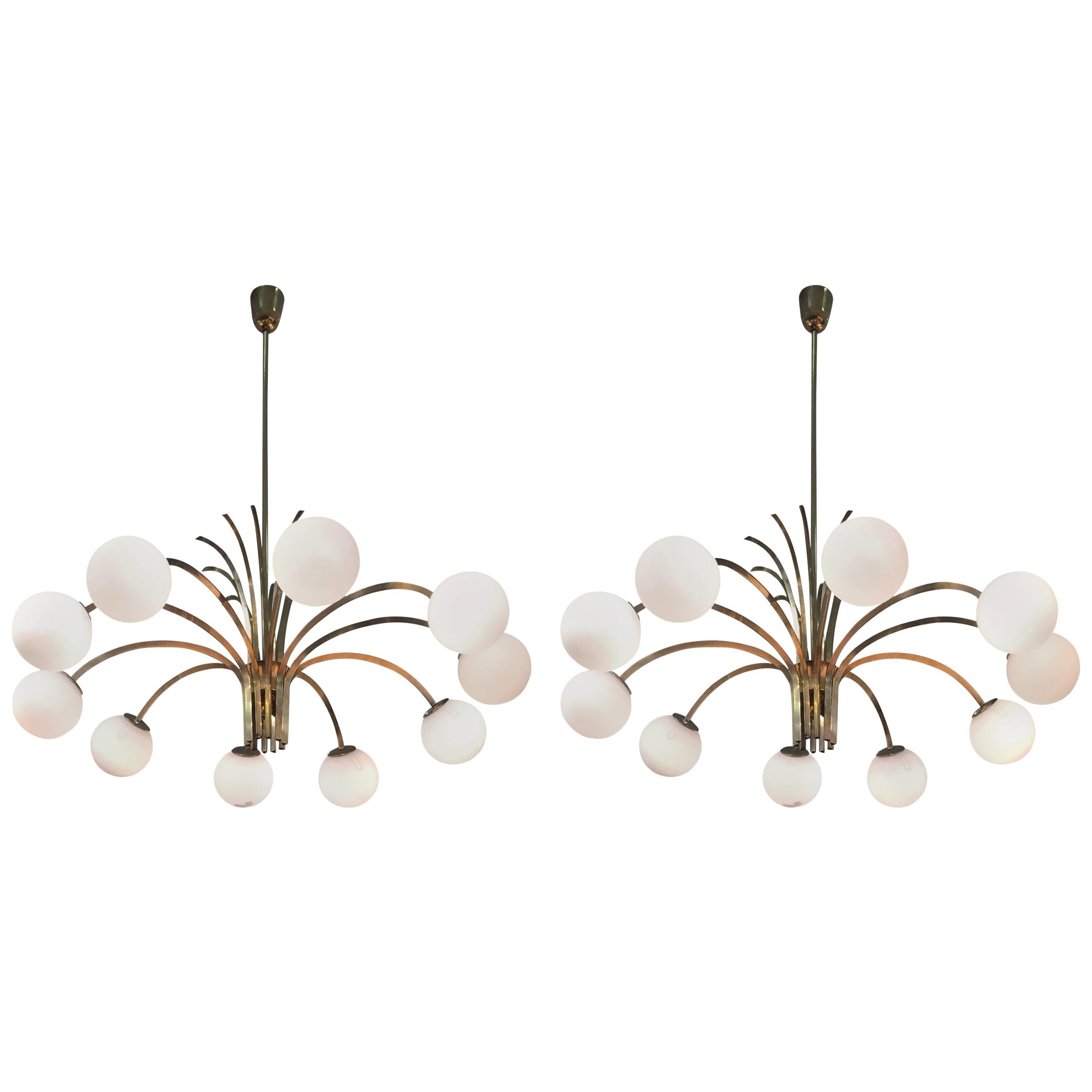 Pair of French Brass Chandeliers, circa 1957