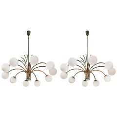 Pair of French Brass Chandeliers, circa 1957