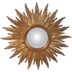 French Sunburst Gilded Wood Convex Mirror