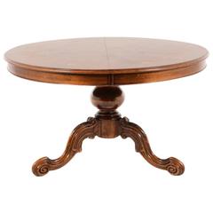 Italian Carved Base Marquetry Top Round Table Circa 1950