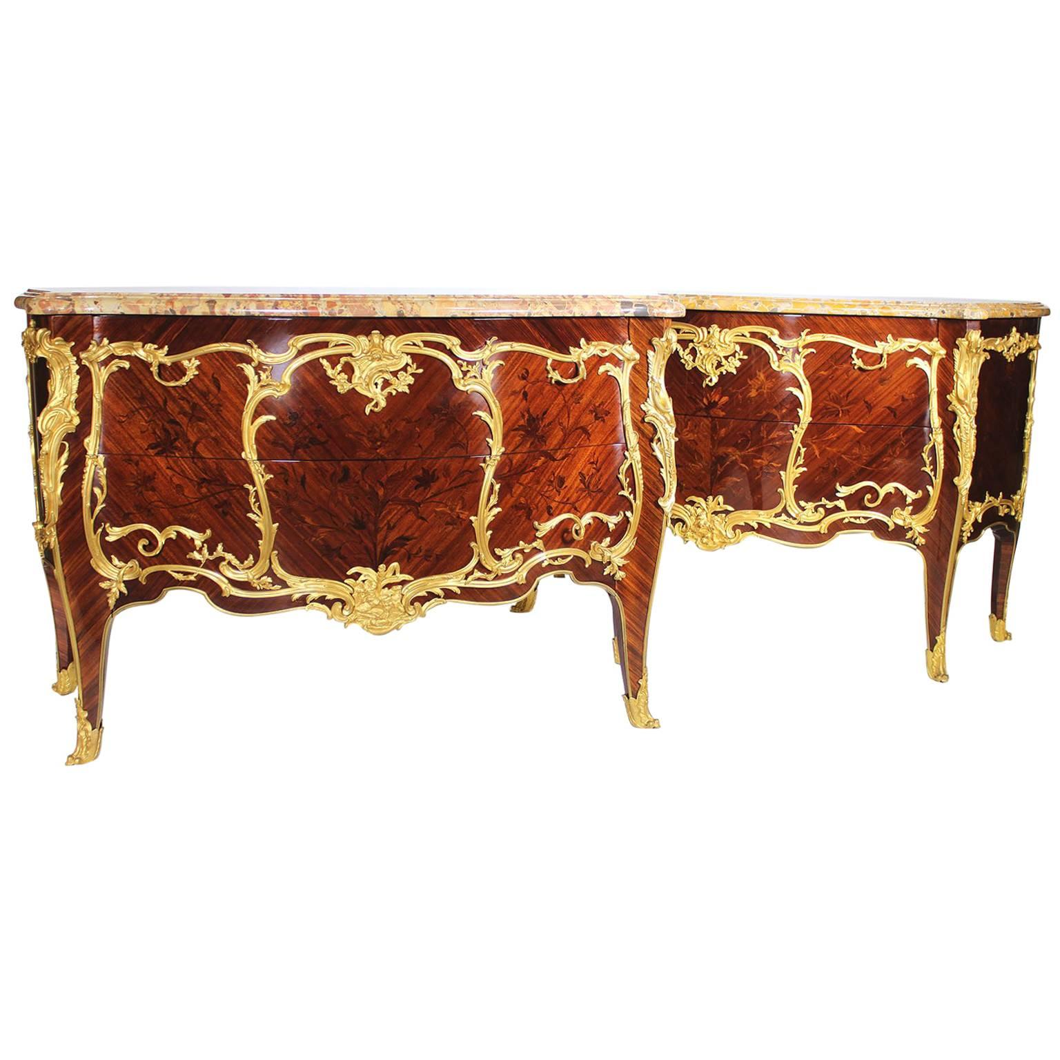 Fine Pair of 19th Century Louis XV Style Gilt Bronze-Mounted Commodes For Sale