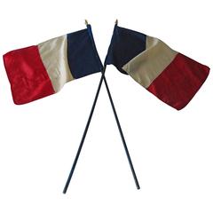 Large 1940s French Republic RF Tri-Color WWII Victory Parade Flags, a Pair