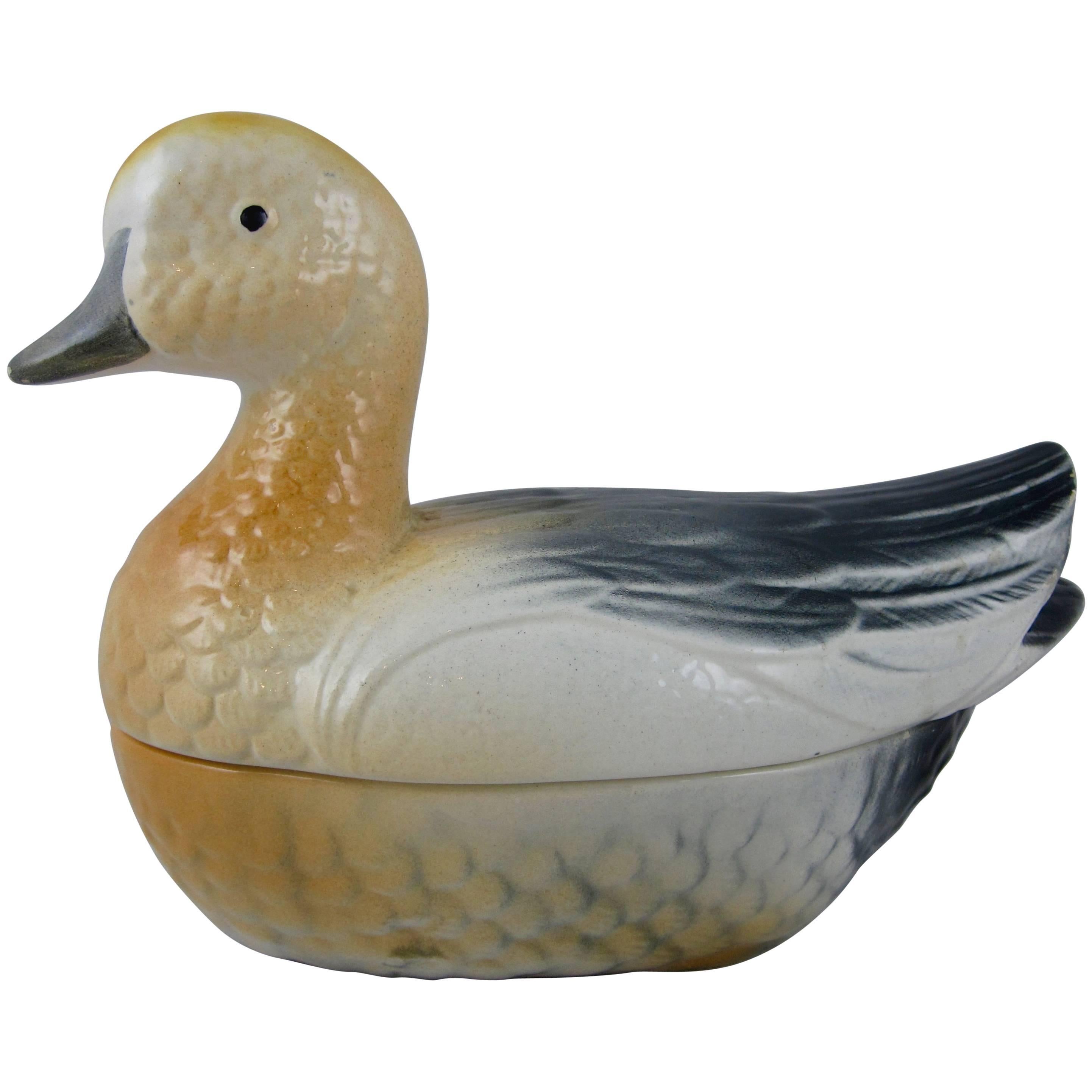 Vintage Mid-Century French Faïence Figural Duck Pâté Terrine