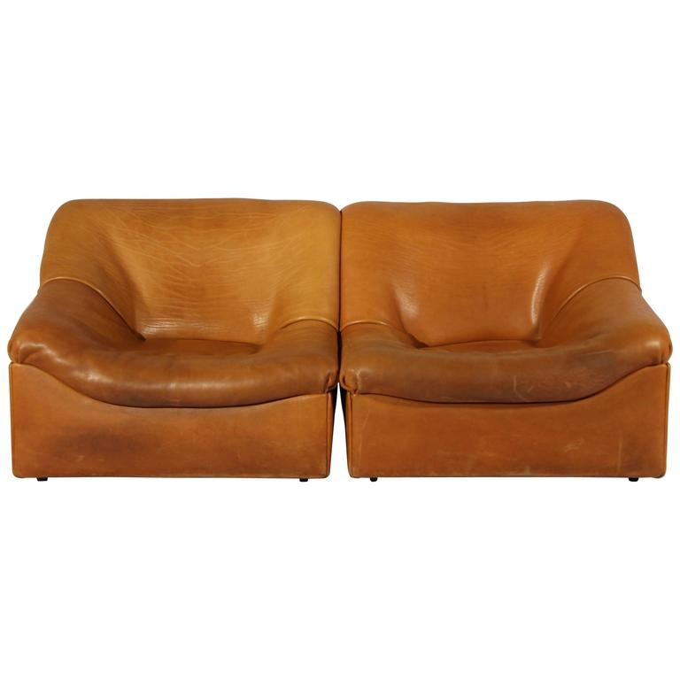 DS46 Thick Buffalo Leather Lounge Chairs from De Sede, 1970s, Set of