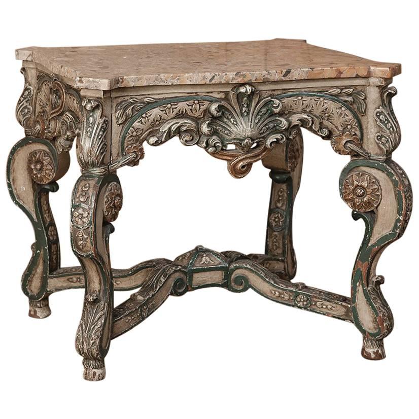 19th Century Louis XIV French Painted Marble Top End Table