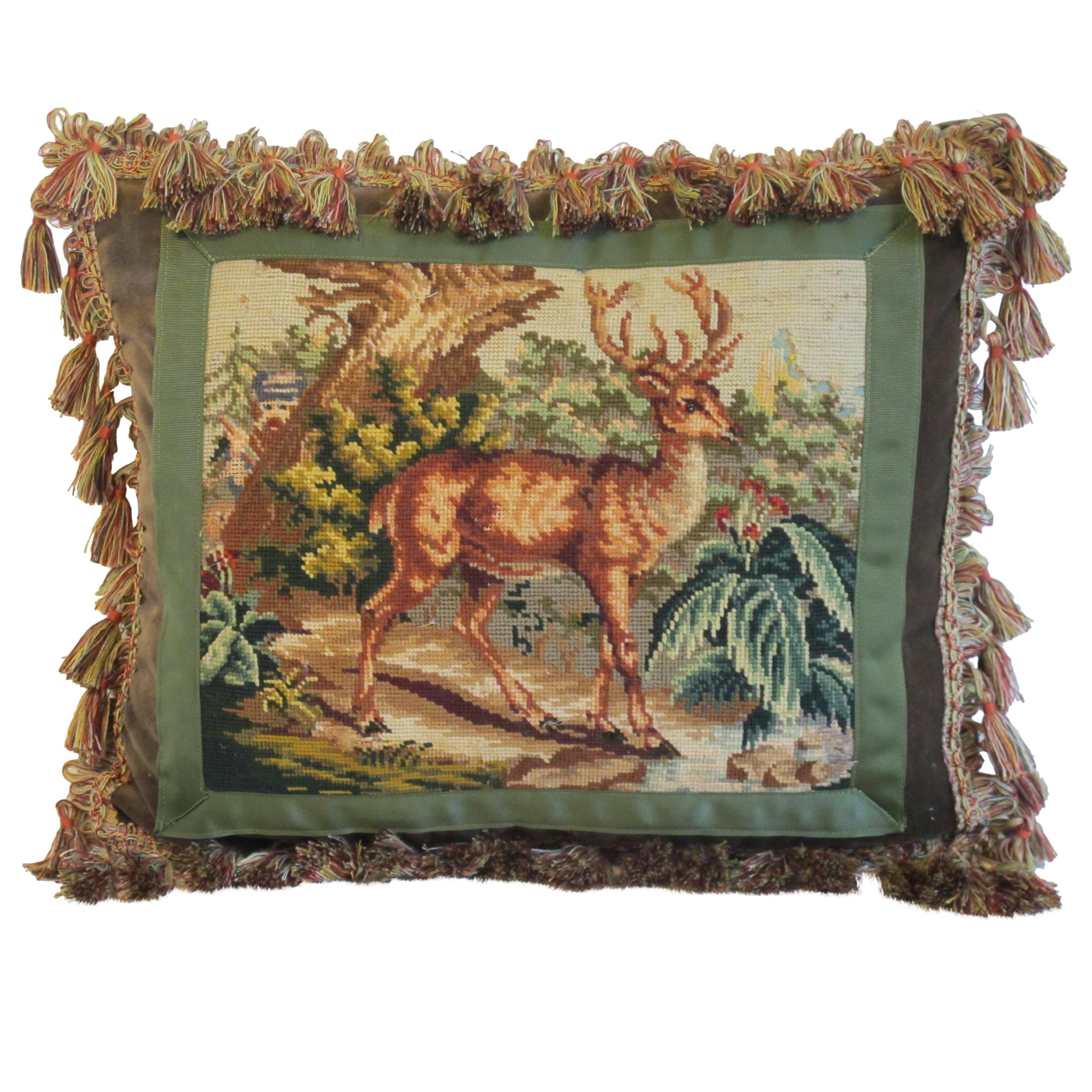 Vintage Needlepoint with Deer by Mary Jane McCarty