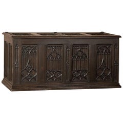 19th Century French Gothic Revival Hand Carved Oak Trunk