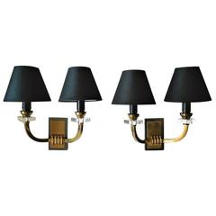 Two Pairs of Jacques Adnet Wall Sconces, Mid-Century French Modern, 1950s