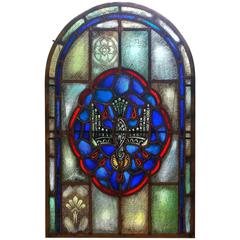 American Stained Glass Arched Window, Holy Spirit, Early 20th Century