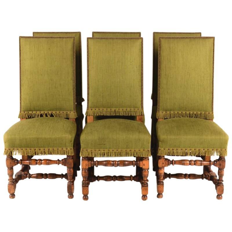 Set of Six Oak Frame Louis XIII Style High Back Chairs, circa 1940