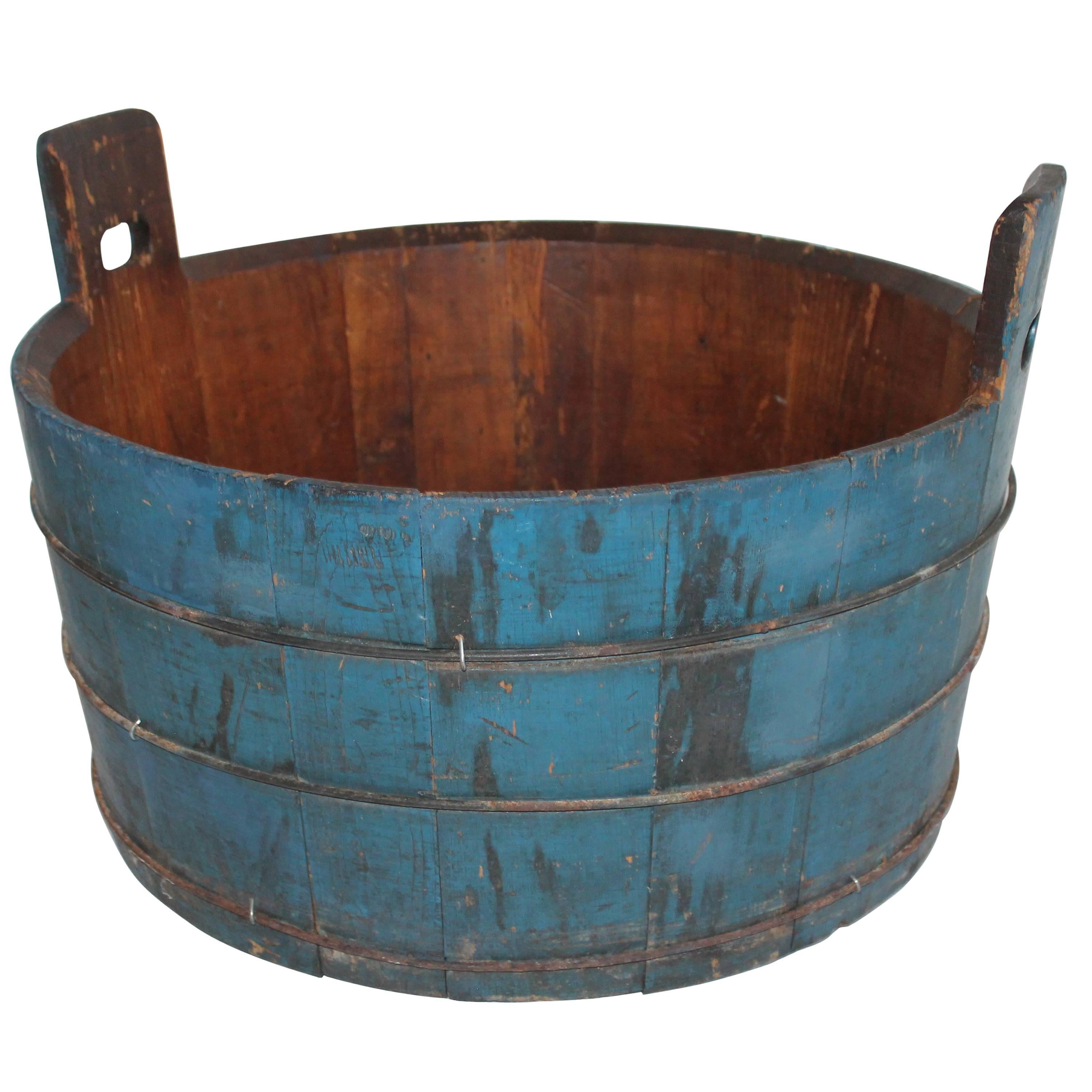 19th Century Original Blue Painted Double Handled Tub