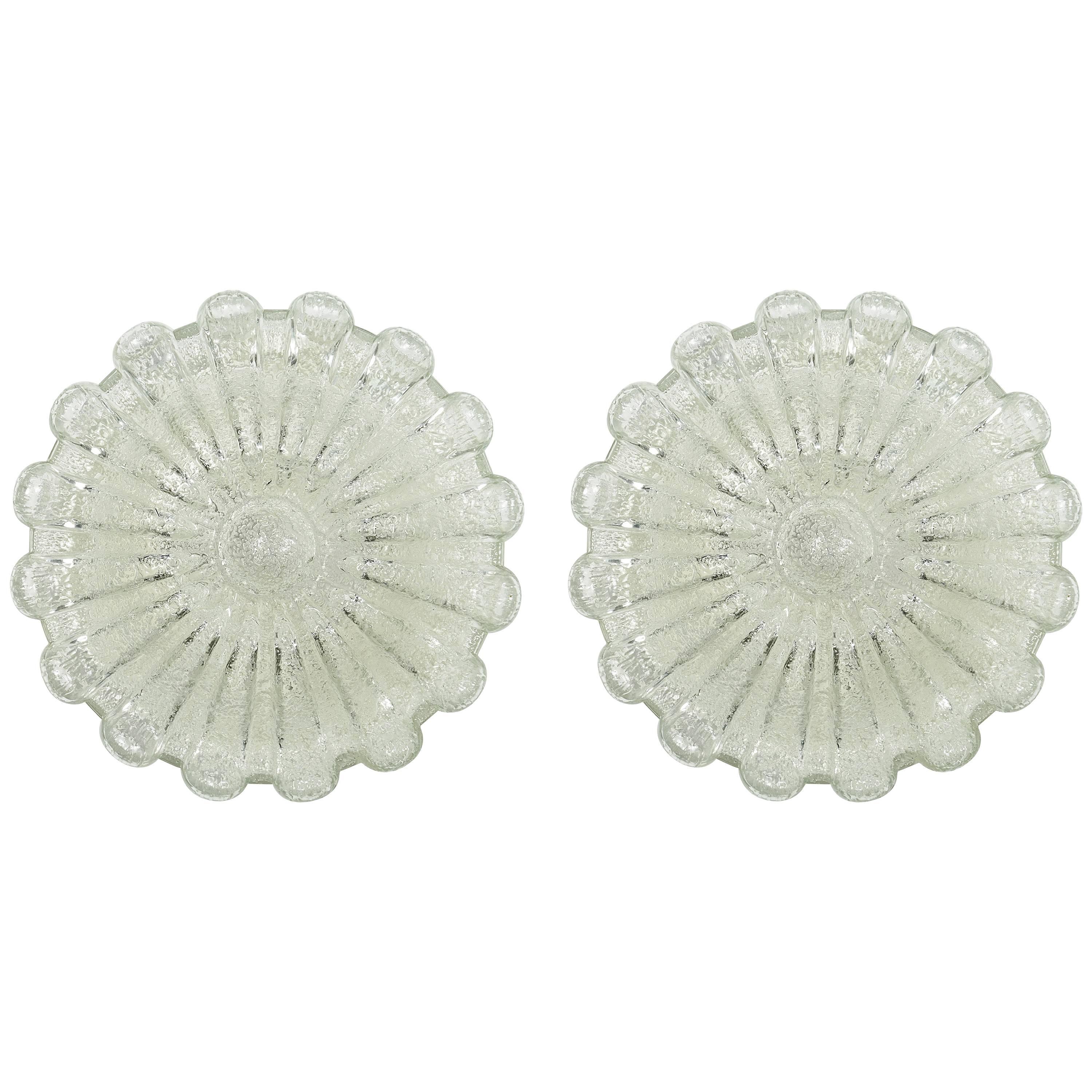 Pair of Ice Glass Flush Mounts by Helena Tynell