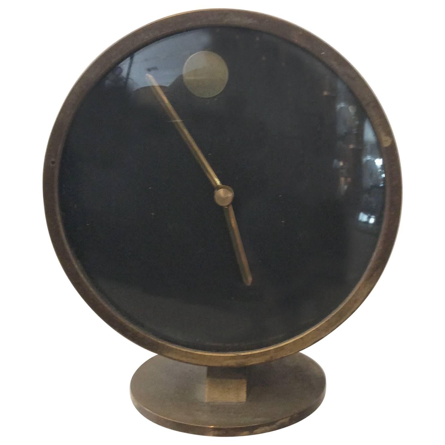 Mid-Century Modern Nathan George Horwitt Howard Miller Nelson Style Brass Clock For Sale