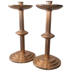 Pair of Art Deco Machine Age Anodized Candle Holders Donald Deskey Style 7