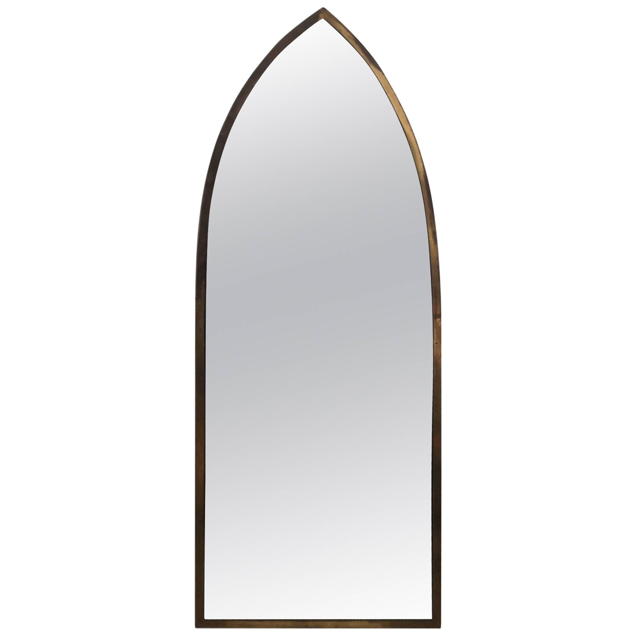 Mid-Century Modern Italian Brass "Arch" Gothic Mirror For Sale