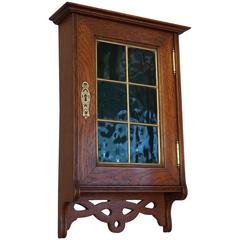 Stunning Little Art Nouveau Wall Cabinet for Keys with Brass and Green Glass