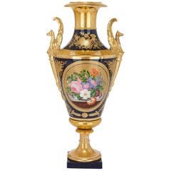 Antike bemalte Vase aus Pariser Porzellan aus der Empire-Periode