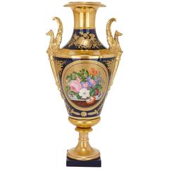 Antike bemalte Vase aus Pariser Porzellan aus der Empire-Periode