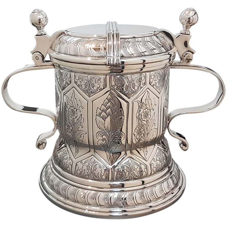 20th century Italian Sterling Silver Tankard german revival. Made in Italy For Sale