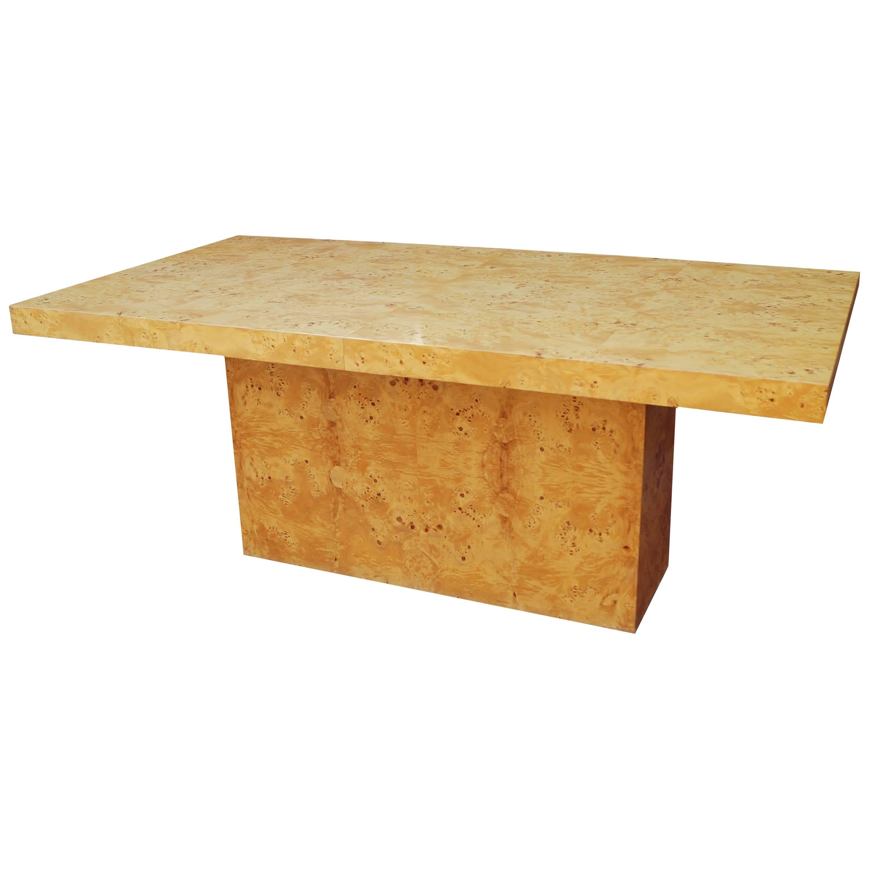 Milo Baughman Expandable Burl Wood Dining Table Wood