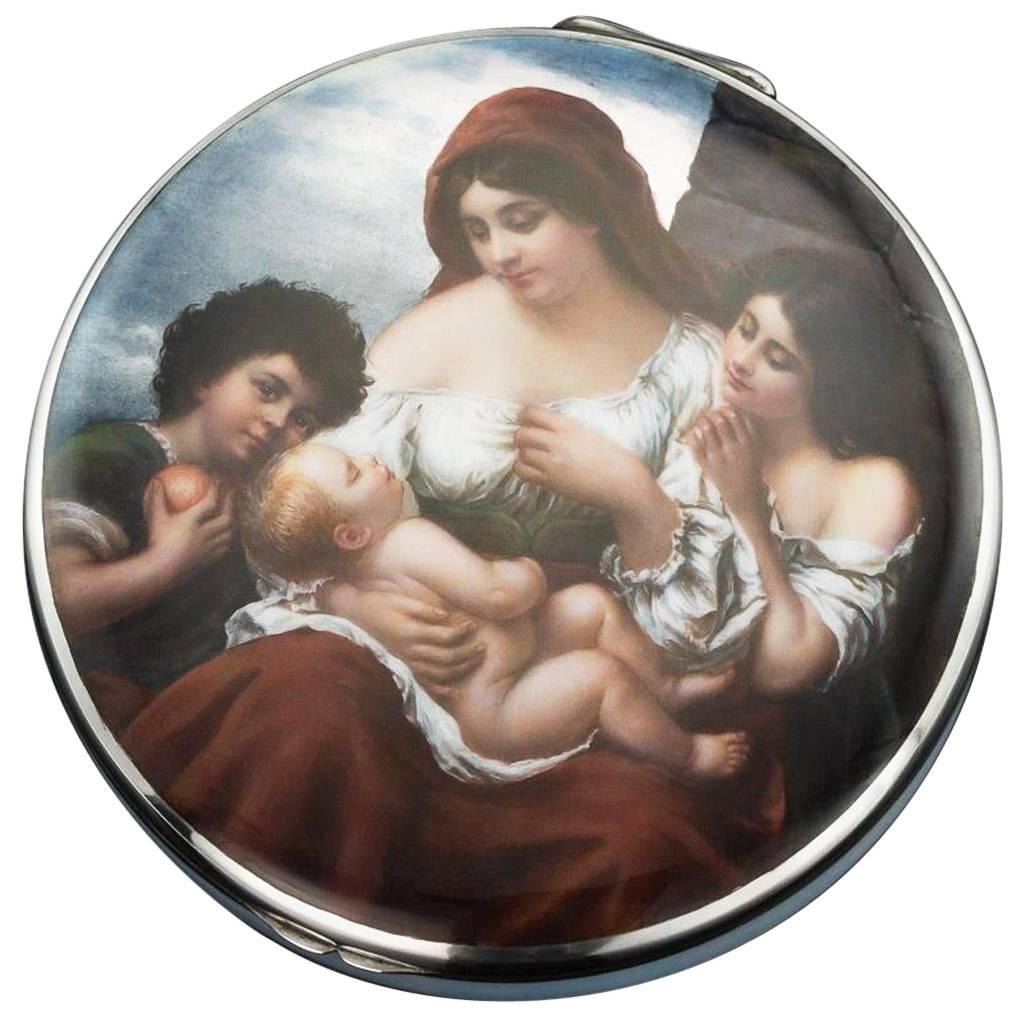 Antique Magnificent German Solid Silver and Hand-Painted Enamel Box, circa 1900