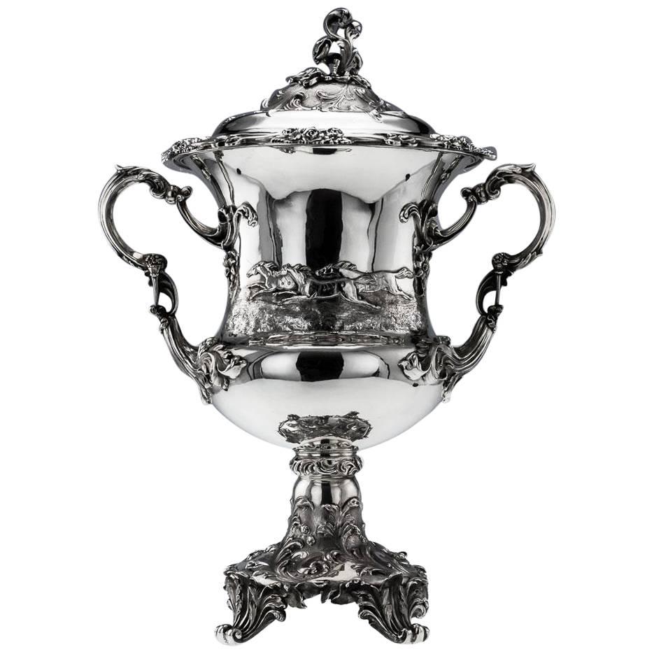 Antique Victorian Solid Silver Monumental Trophy Cup and Cover, Angell