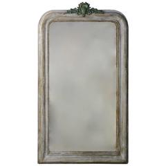 Large 19th Century French Louis Philippe Mirror With Bronze Foliate Crest