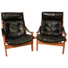 Black Leather Hunter Chair Pair of Torbjørn Afdal Bruksbo, Norway 11