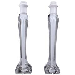 Two Paul Kedelv for Flygsfors White, Clear Crystal Sommerso Table Lamps, 1950s