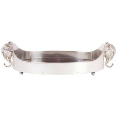 Elegant Serving Tray with a Silvered Metal Frame and Elephant Motif