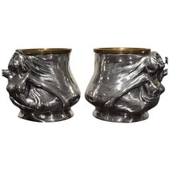 Pair of Pewter Pots Sculpted as Art Nouveau Female Figures