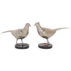 Pair of Mid-Century Silvered Metal Pheasants 9