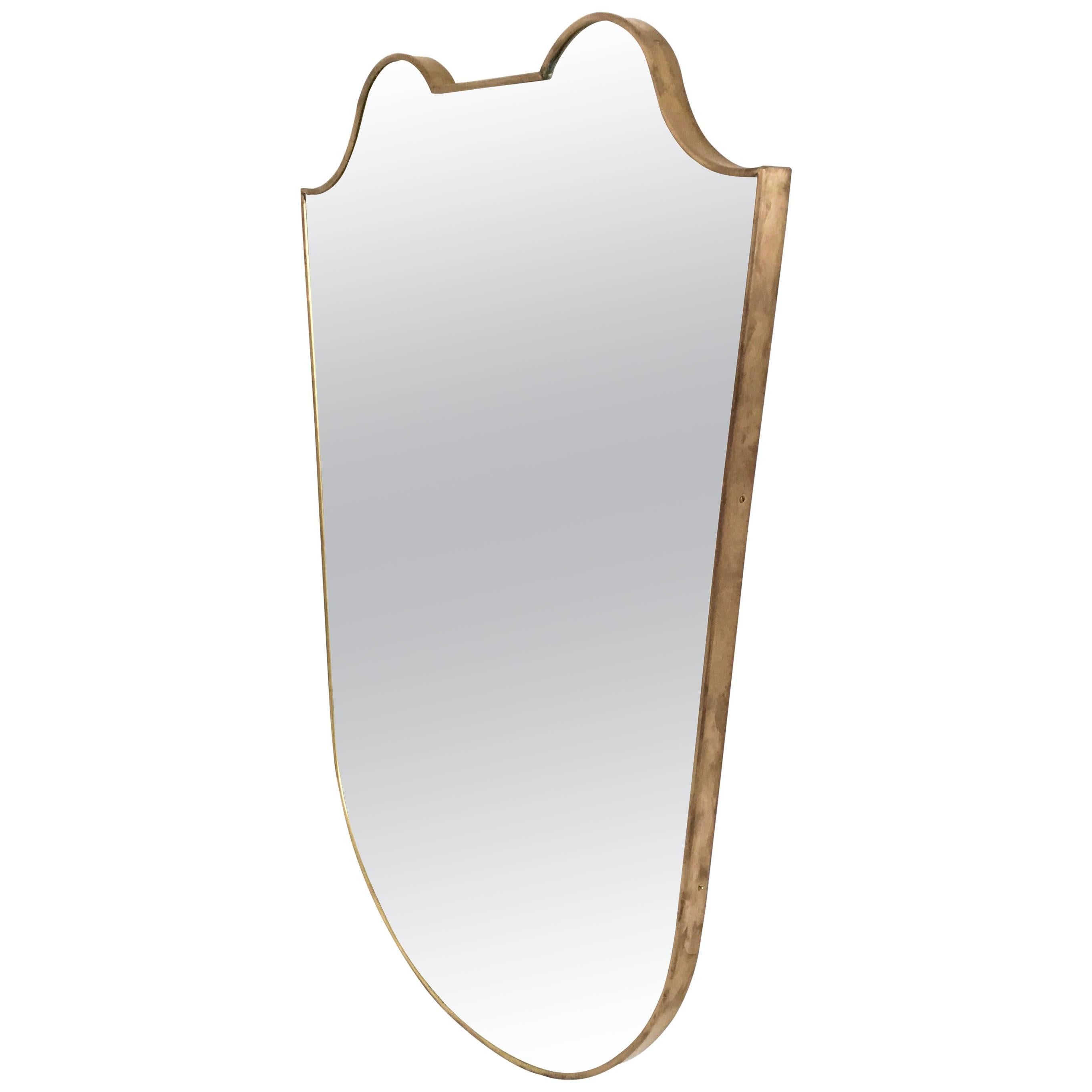 Mid-Century Large Brass Wall Mirror, Italy, 1950s