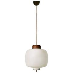 Brass, Glass and Teak Pendant Ascribable to Stilnovo, Italy, 1950s